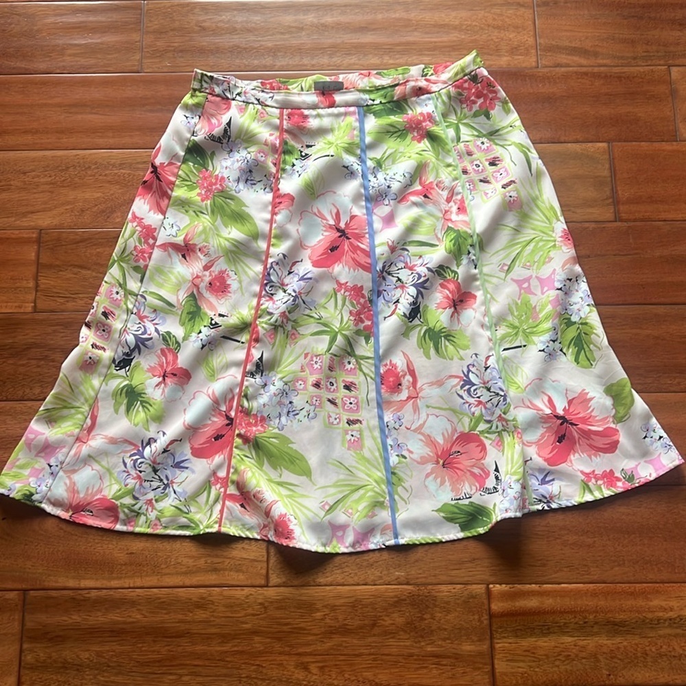 Vintage RQT Pink, Green and Purple Floral Skirt Size 16